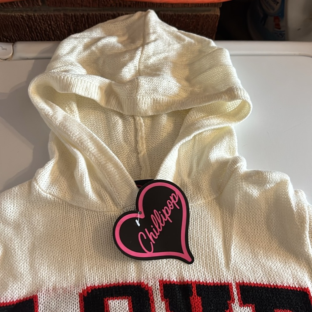 NWT Chillipop Hoodie Hooded LS Acrylic Sweater LOVE Girls 4T Pull Over On Knit
